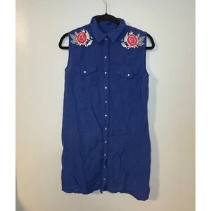 Johnny Was 3J Cotton Blue Dress Top Size M Blue Sleeveless Western‎ Embroidered
